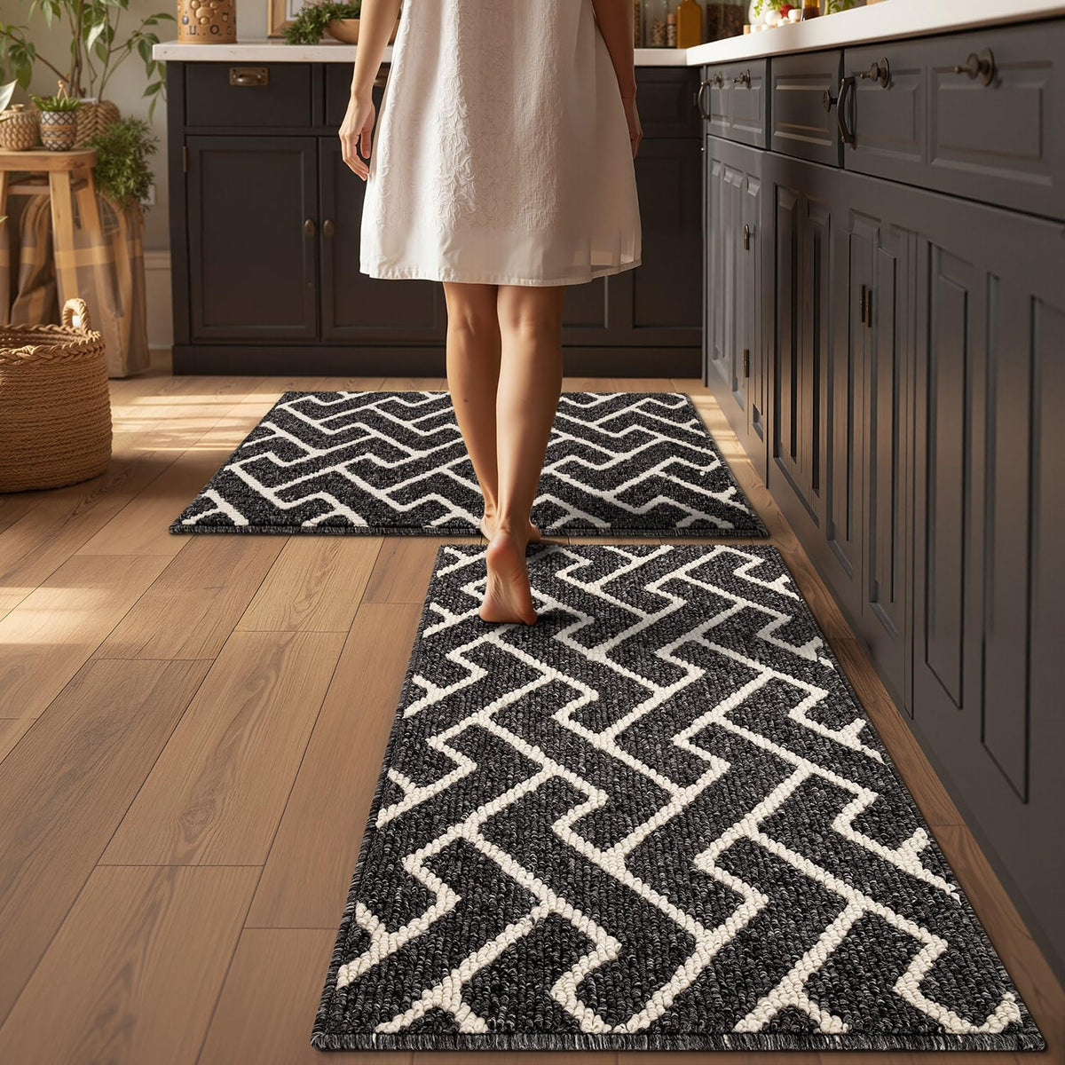 hicorfe Kitchen Runner Rug,20"x48"+20"x32" Kitchen Set,Non-Slip Kitchen Mat