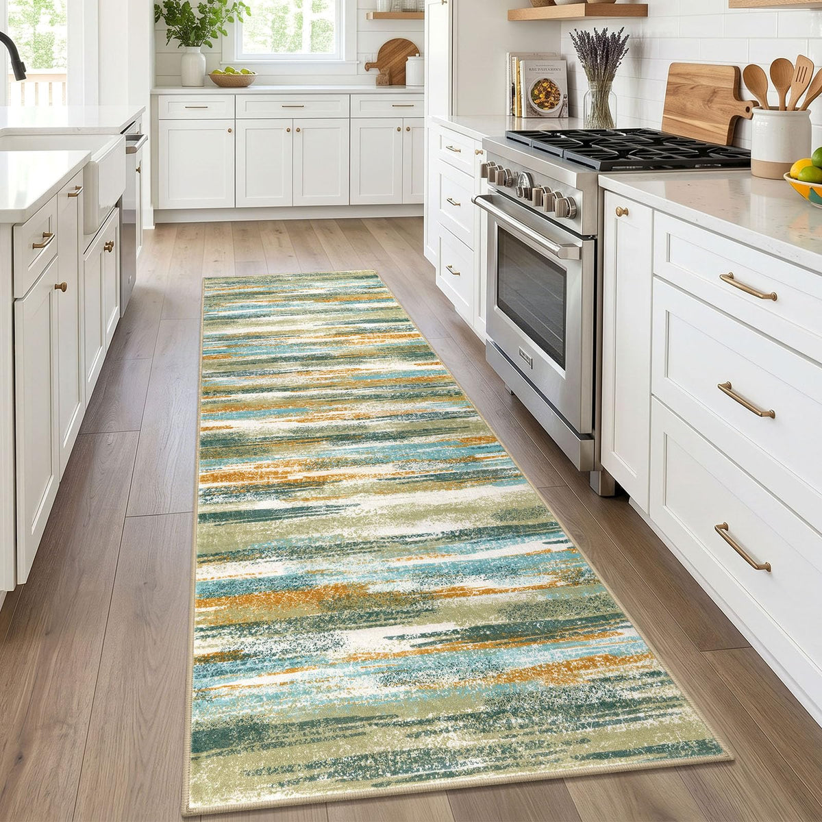 Lansny Modern Abstract 2x5 Runner Rug Non Slip Washable Kitchen Rugs