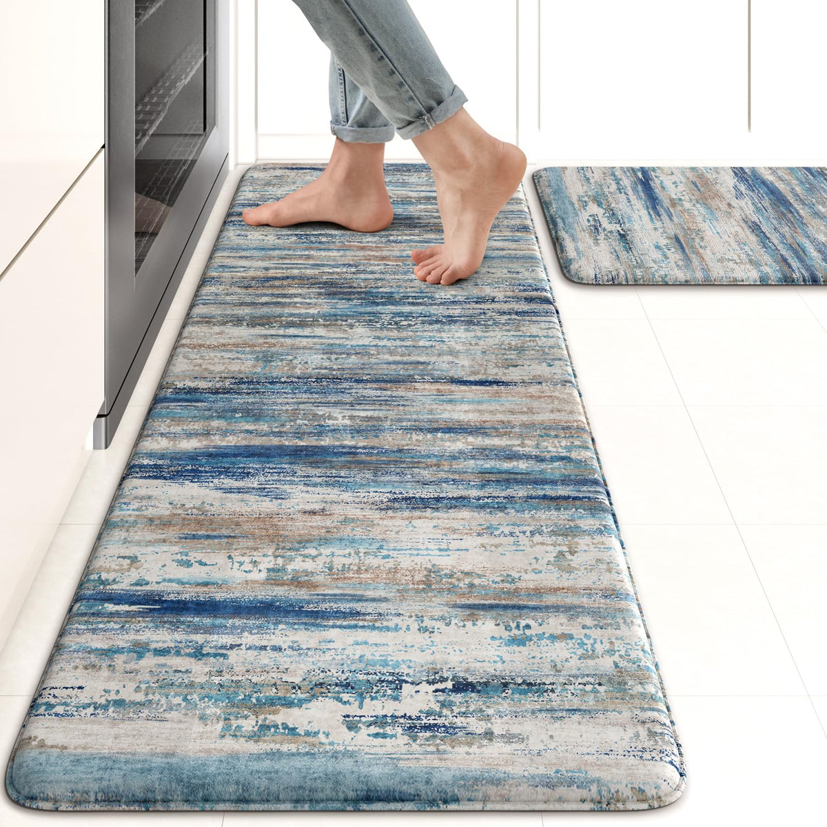 KIMODE Anti Fatigue Kitchen Mats for Floor 2 Piece, Abstract Kitchen Rugs