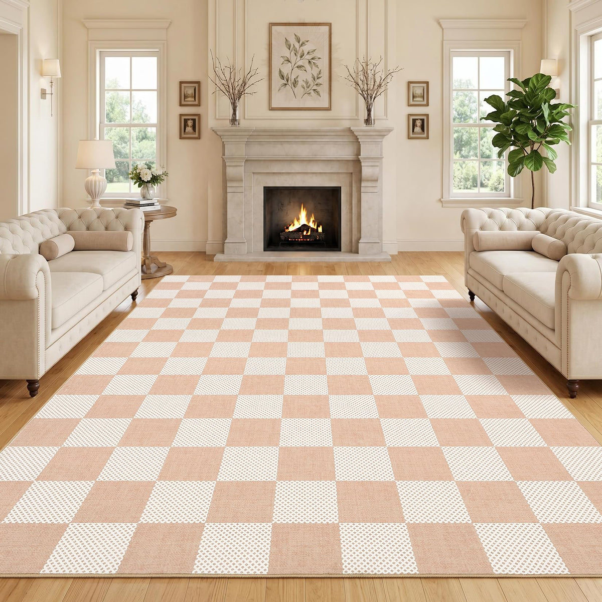 GarveeHome Checkered Pink 2x6 Washable Kitchen Runner Rug Low-Pile Entryway
