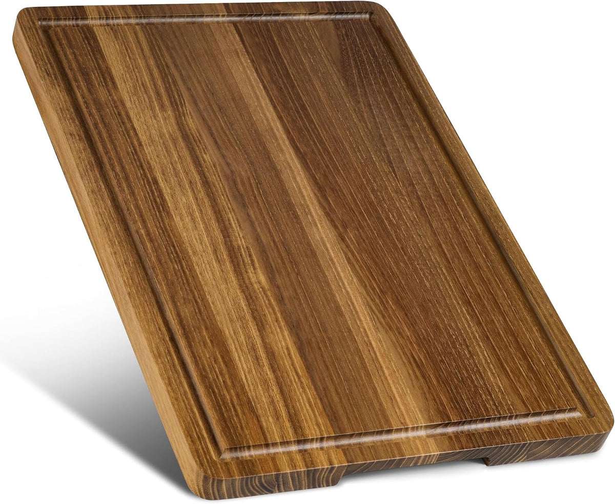 Teak Cutting Board for Kitchen, Deep Juice Groove, Reversible 16 x 11 Inch
