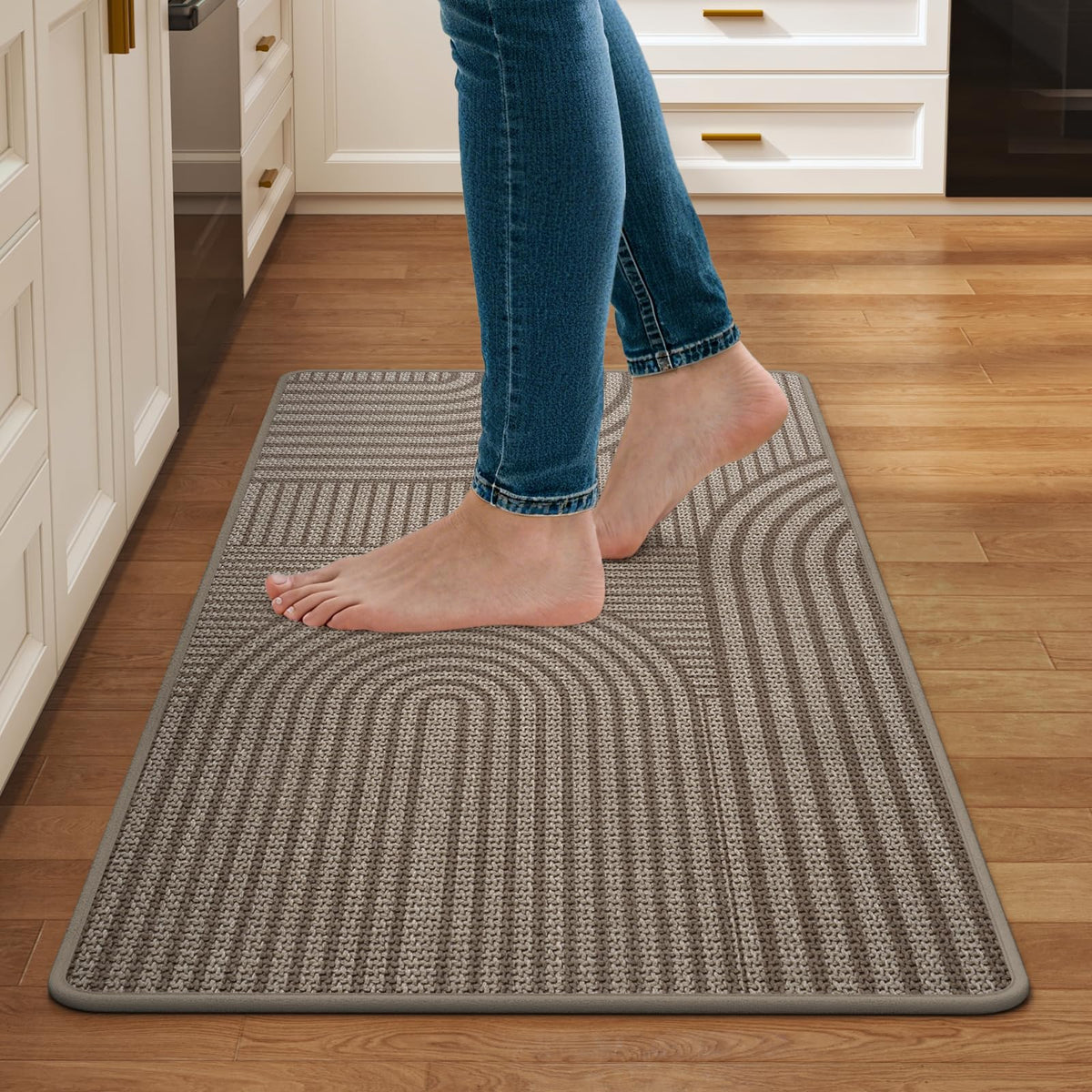 Kitchen Rugs Set of 2, Kitchen Mats for Floor,17x30+17x47 Brown