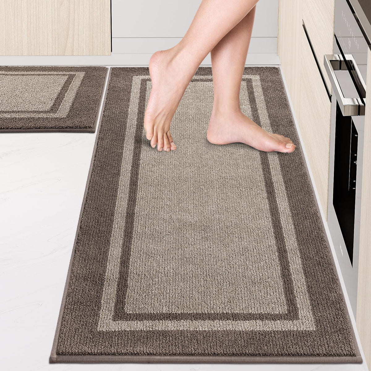 Kitchen Rugs 24" x 36", Non-Slip Kitchen Mats, Beige & Grayish Brown