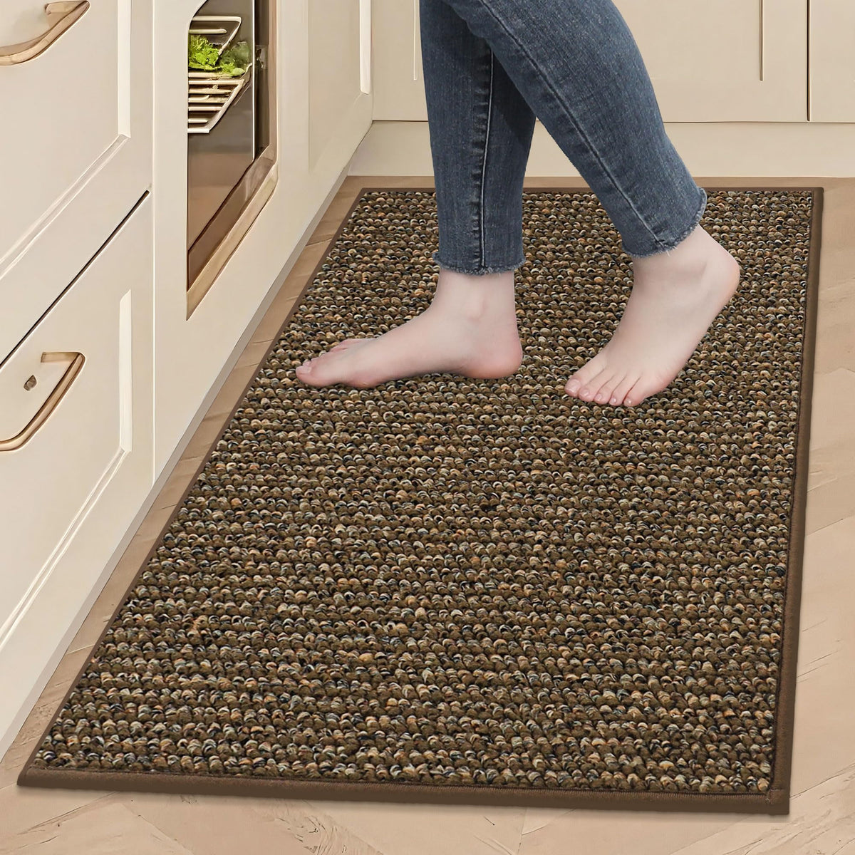 BEQHAUSE Kitchen Rugs 32"x48", Non-Slip Kitchen Mats for Floor, Taupe