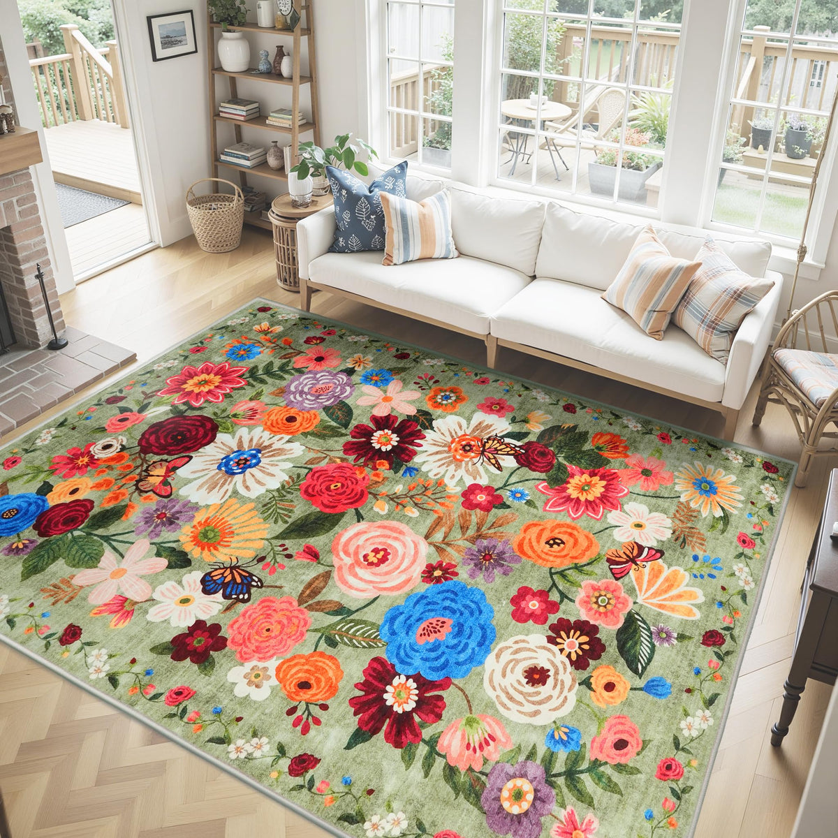 Washable Runner Rug 2x6 Beige Floral, Non Slip for Hallway, Kitchen