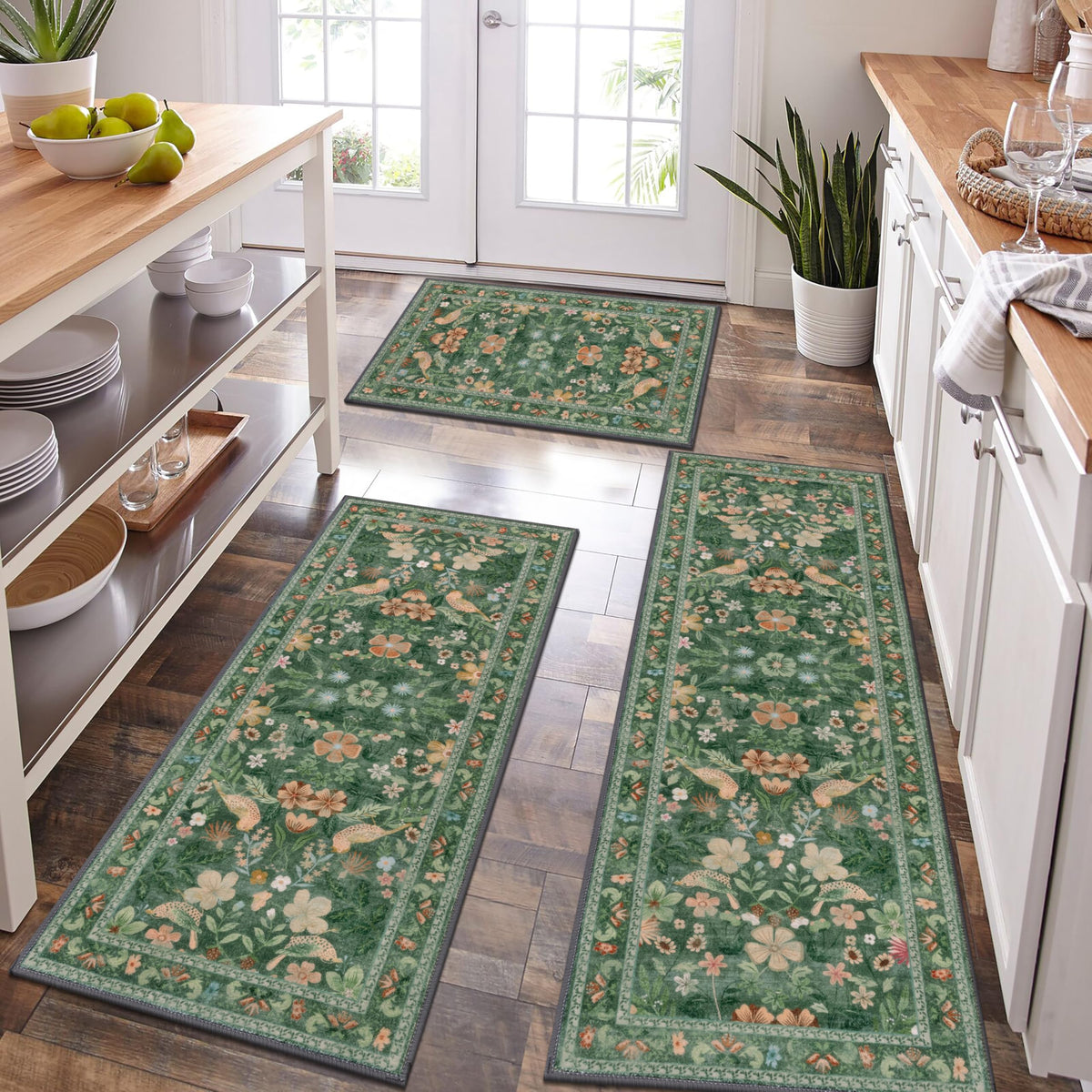 HEBE Boho Kitchen Rugs Set of 3, Non Slip Washable Kitchen Mats for Floor
