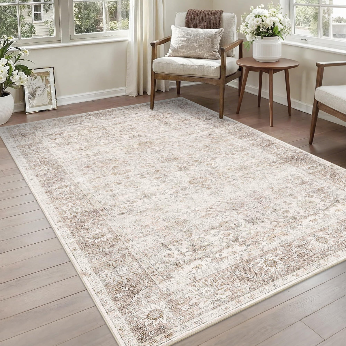 2x3 Washable Rug Beige Vintage Rugs for Entryway Kitchen