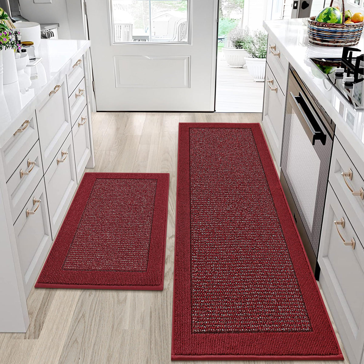 BEQHAUSE Kitchen Rugs Set of 2, Non Slip Washable, 24"x36"+24"x60", Black
