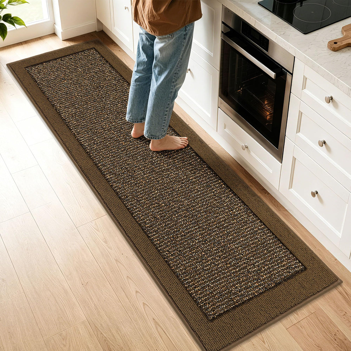 BEQHAUSE Kitchen Rugs Set of 2, Non Slip Washable, 24"x36"+24"x60", Black