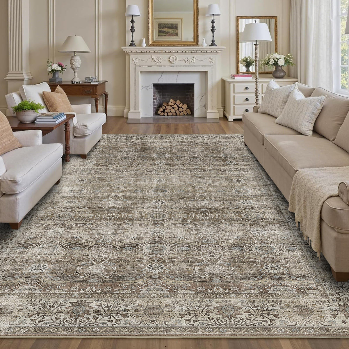 2x3 Washable Rug Beige Vintage Rugs for Entryway Kitchen