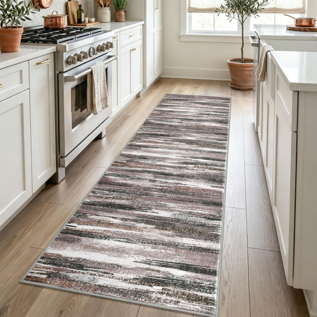 Lansny Modern Abstract 2x5 Runner Rug Non Slip Washable Kitchen Rugs