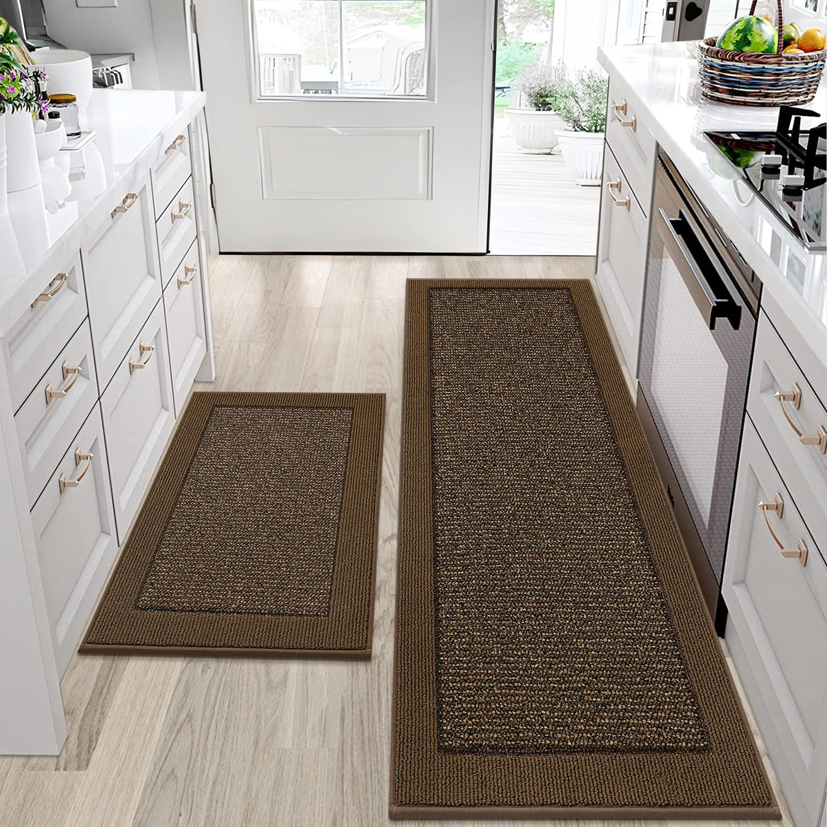 BEQHAUSE Kitchen Rugs Set of 2, Non Slip Washable, 24"x36"+24"x60", Black