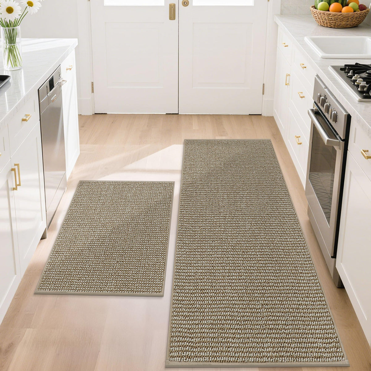 BEQHAUSE Kitchen Rugs 32"x48", Non-Slip Kitchen Mats for Floor, Taupe