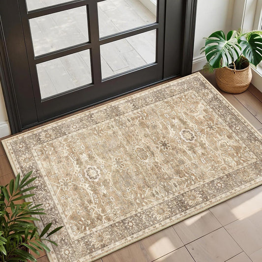 2x3 Washable Rug Beige Vintage Rugs for Entryway Kitchen