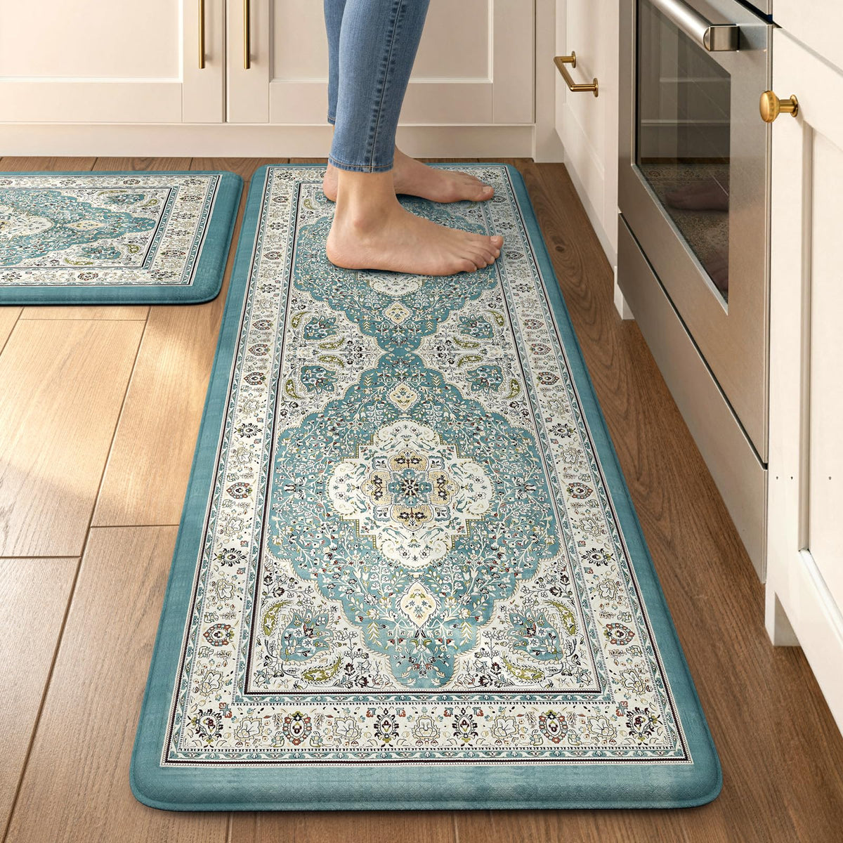 Collive Boho Kitchen Rugs Sets of 2 Fall Kitchen Mats for Floor Waterproof