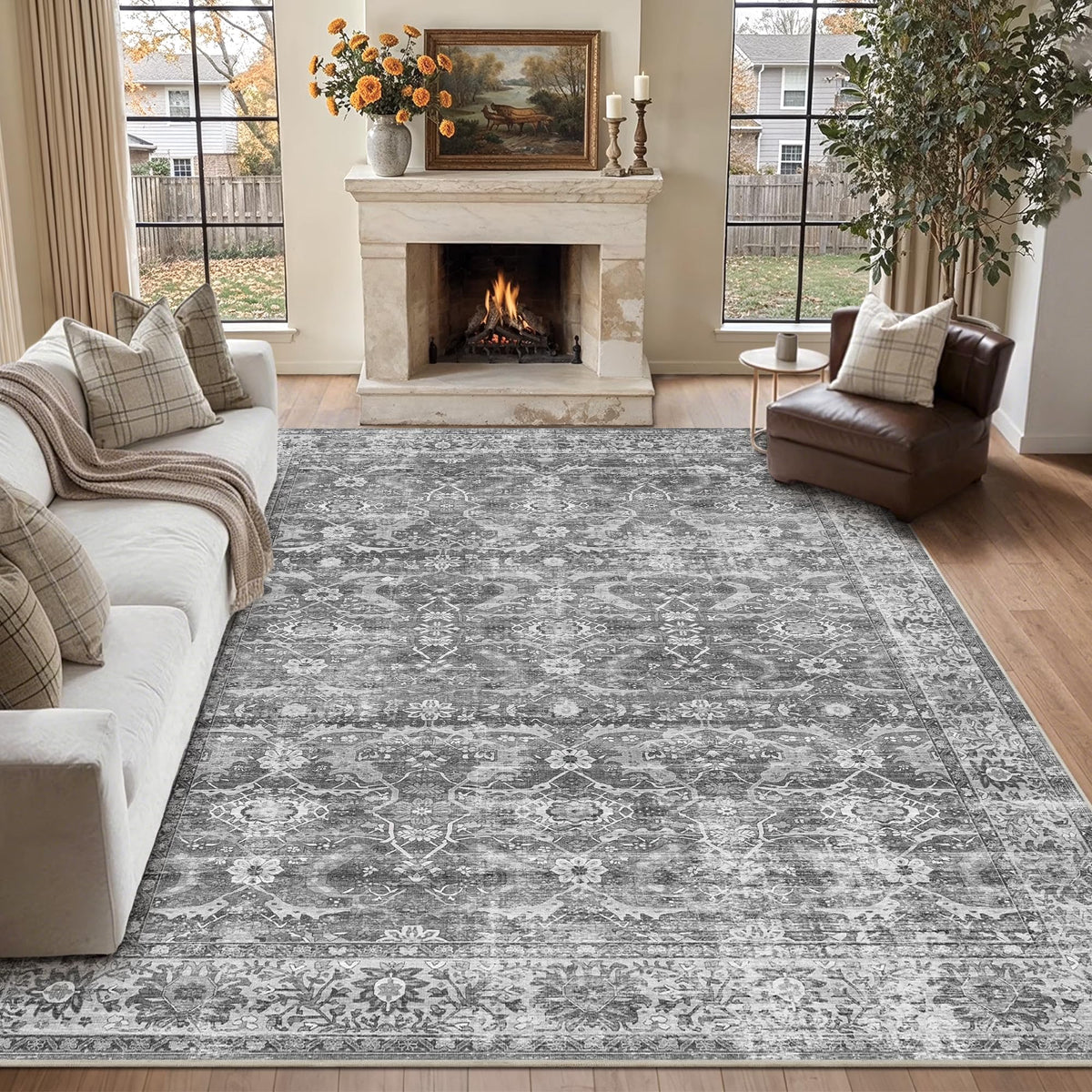 2x3 Washable Rug Beige Vintage Rugs for Entryway Kitchen