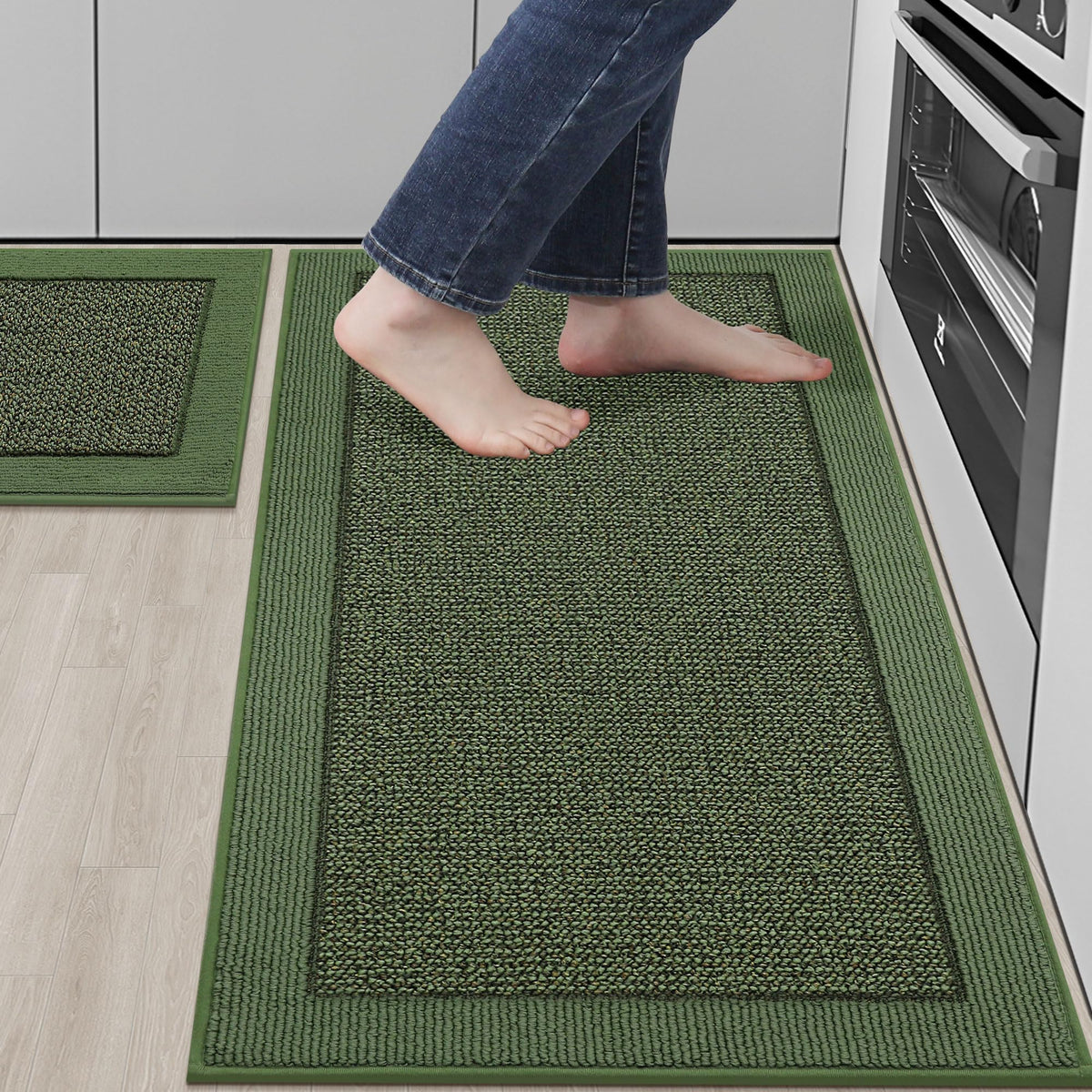 BEQHAUSE Kitchen Rugs Set of 2, Non Slip Washable, 24"x36"+24"x60", Black