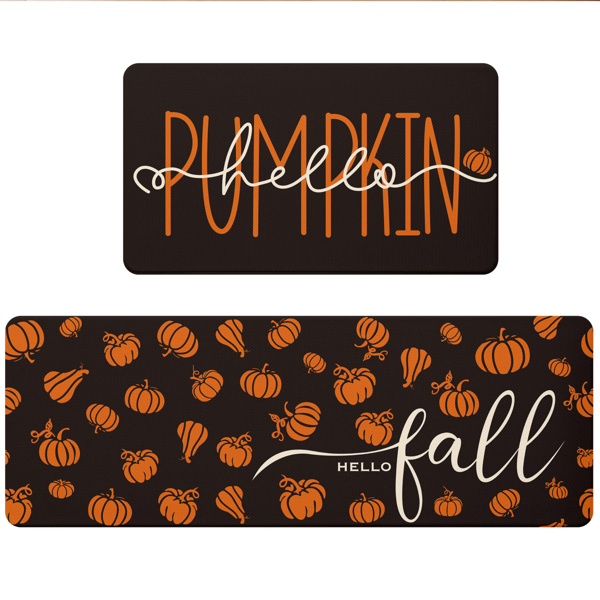Fall Autumn Pumpkin Orange Kitchen Rug Sets 2 PCs, 17"x29"+17"x47"