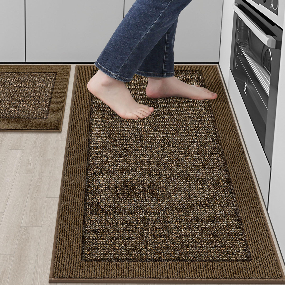 BEQHAUSE Kitchen Rugs Set of 2, Non Slip Washable, 24"x36"+24"x60", Black