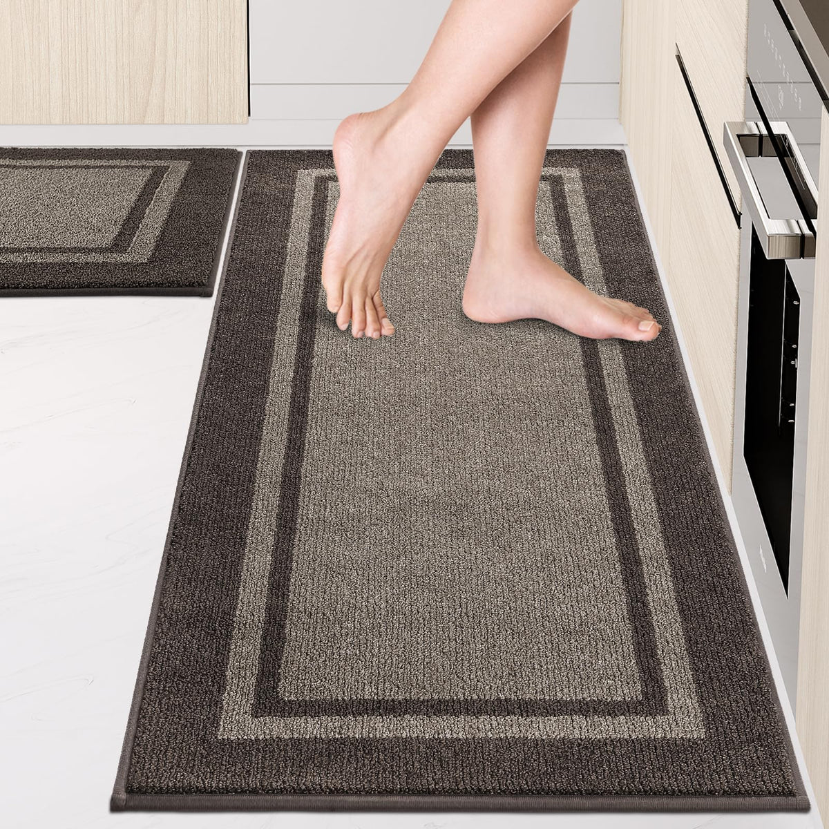 Kitchen Rugs 24" x 36", Non-Slip Kitchen Mats, Beige & Grayish Brown