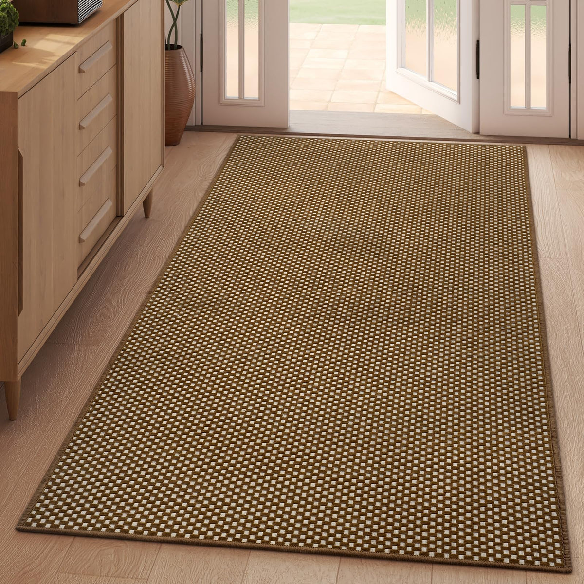 YDKGL 2x6 ft Low Pile Kitchen Runner Mat, Non Slip Washable, Brown