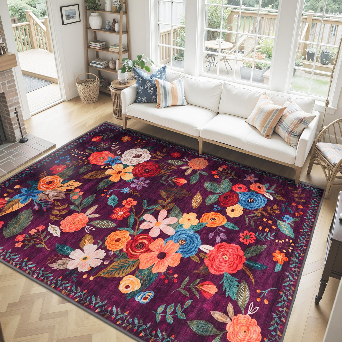 Washable Runner Rug 2x6 Beige Floral, Non Slip for Hallway, Kitchen