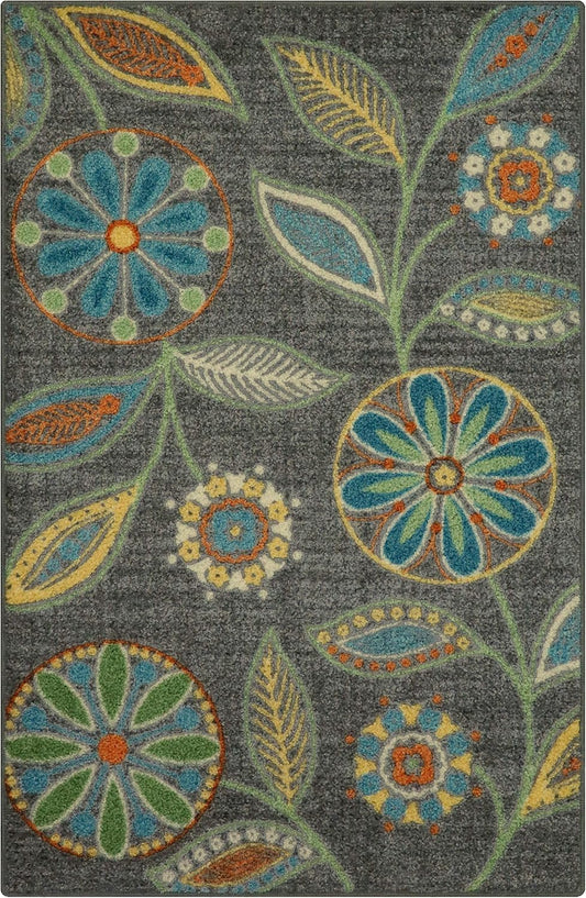 Maples Rugs Reggie Bohemian Floral Print Kitchen Rug, 2'6 x 3'10, Dark Grey