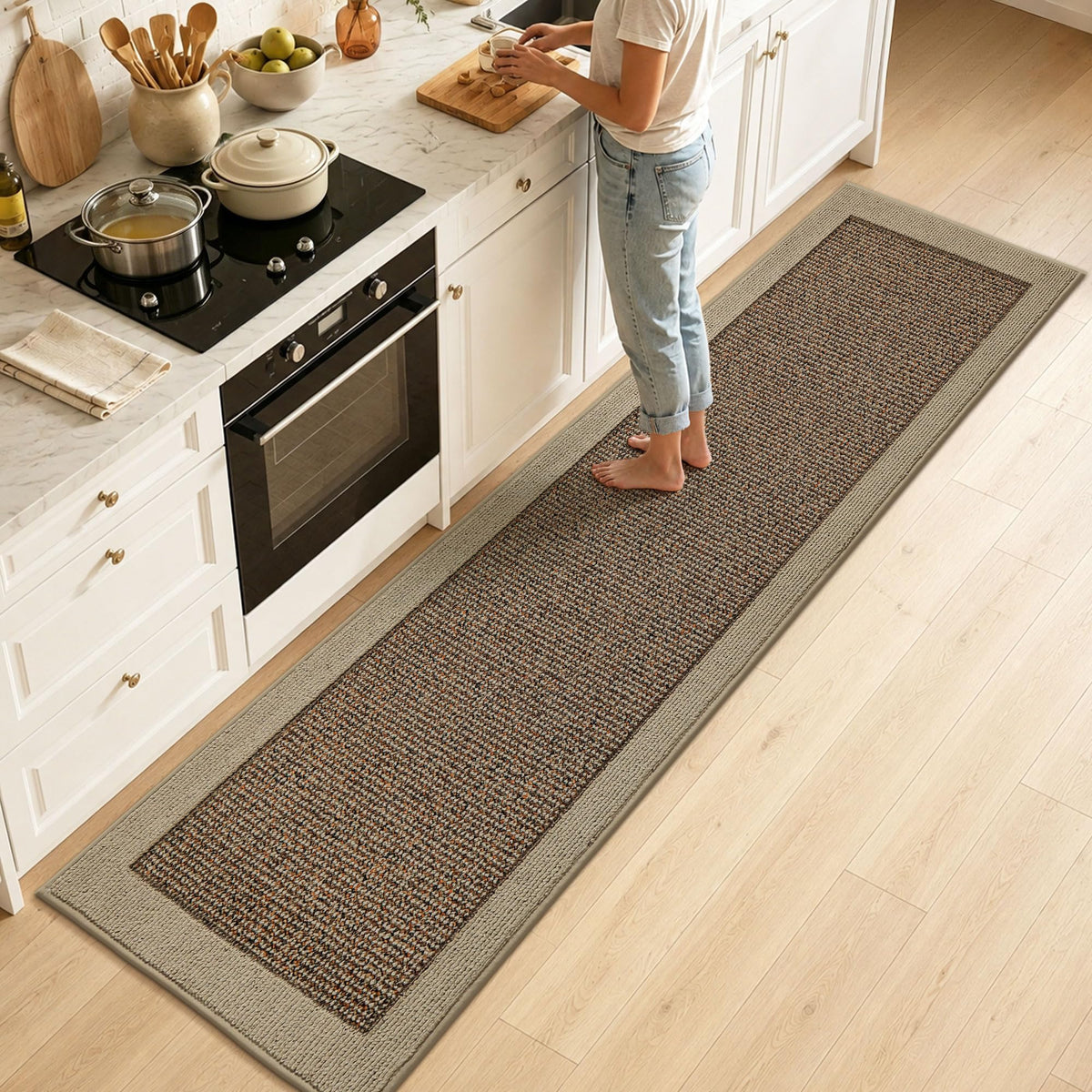 BEQHAUSE Kitchen Rugs Set of 2, Non Slip Washable, 24"x36"+24"x60", Black