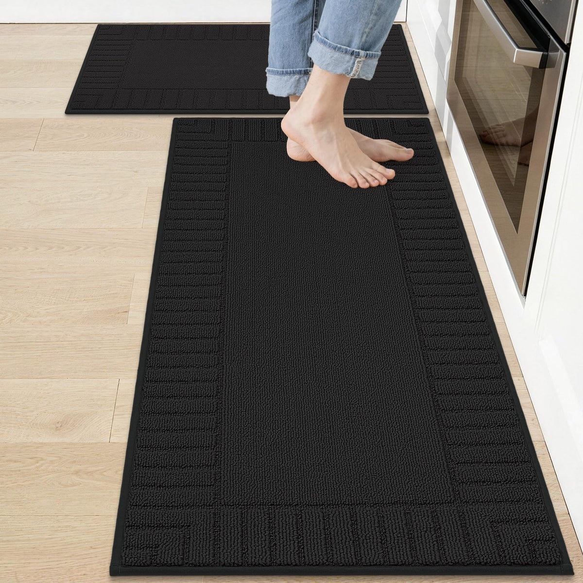 BEQHAUSE Kitchen Rugs 20"x30", Non Slip Washable Kitchen Floor Mat, Grey