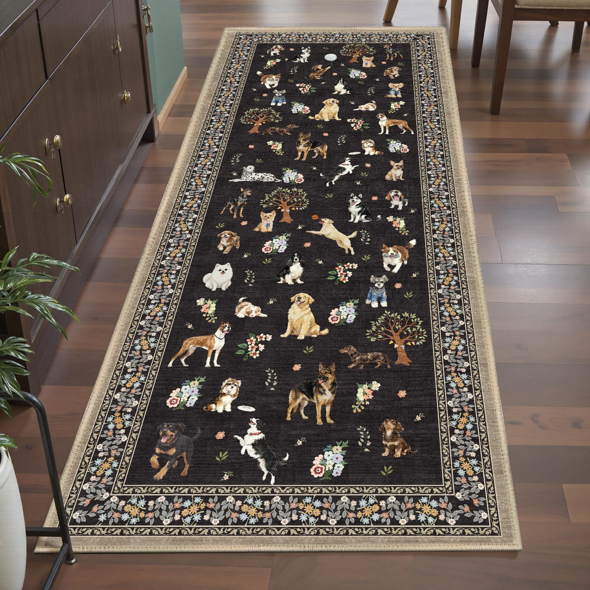 Washable Runner Rug 2x6 Beige Floral, Non Slip for Hallway, Kitchen