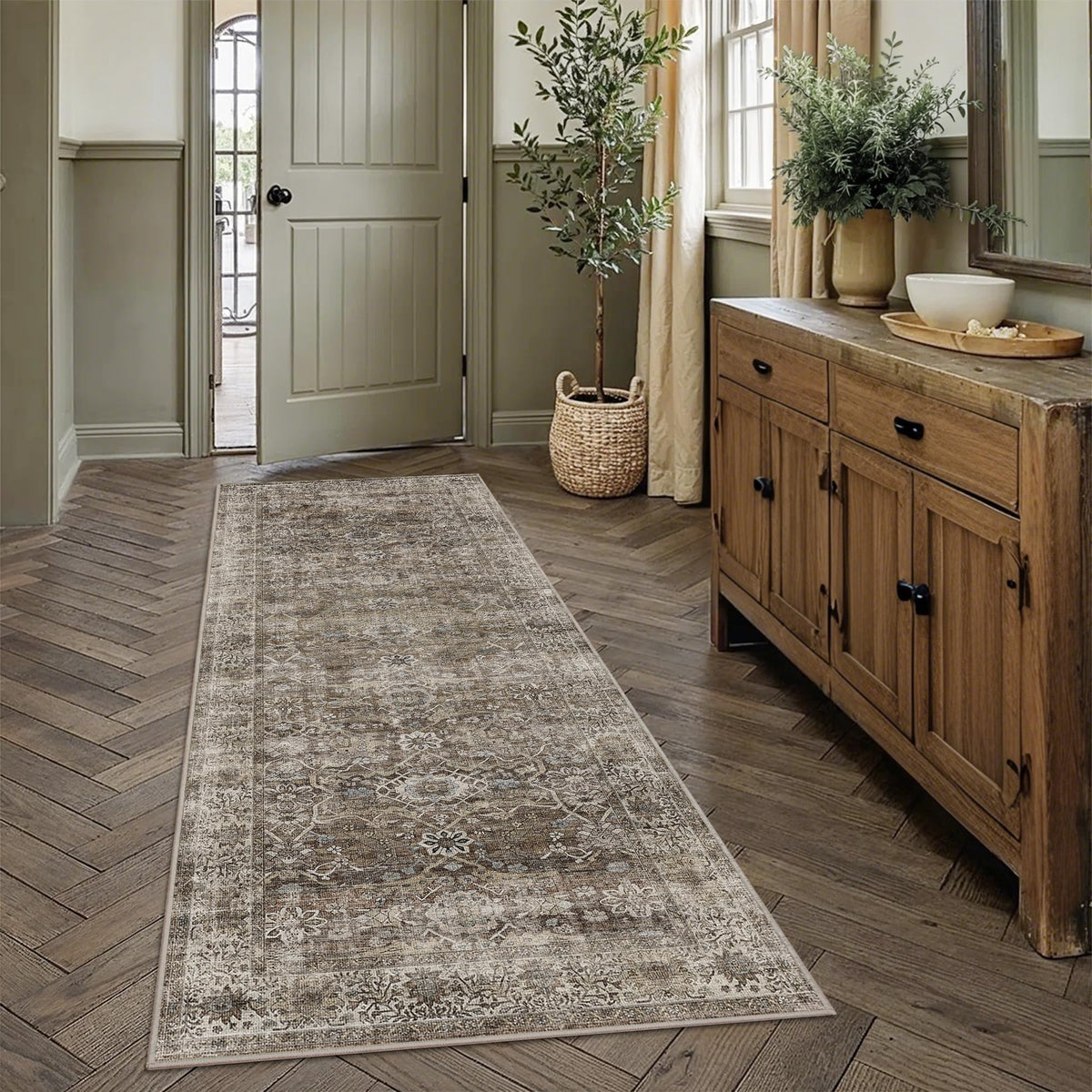 2x3 Washable Rug Beige Vintage Rugs for Entryway Kitchen