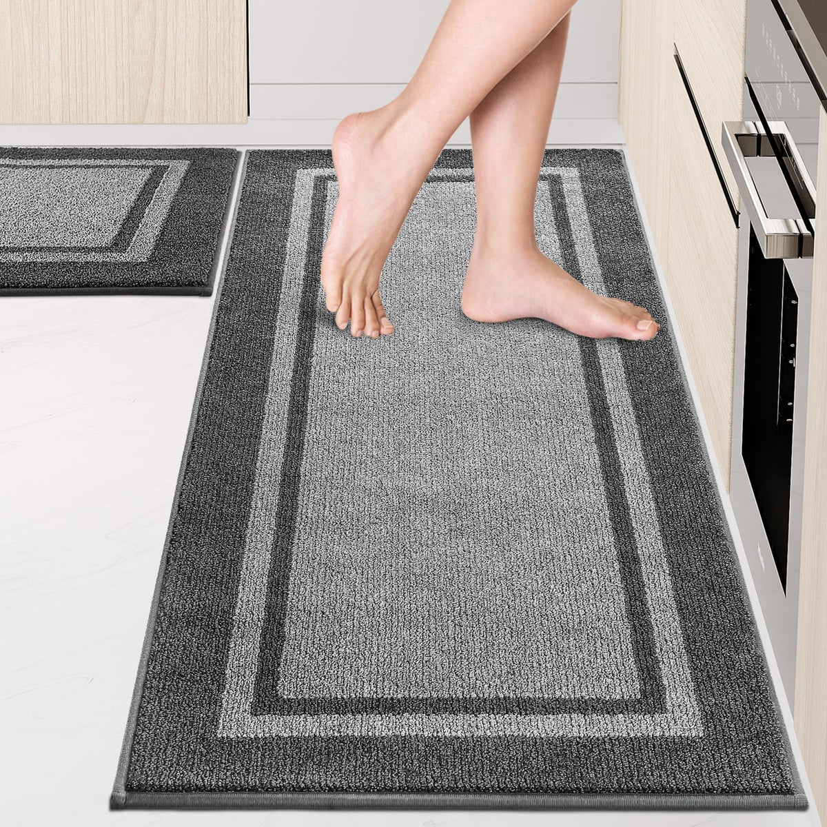 Kitchen Rugs 24" x 36", Non-Slip Kitchen Mats, Beige & Grayish Brown
