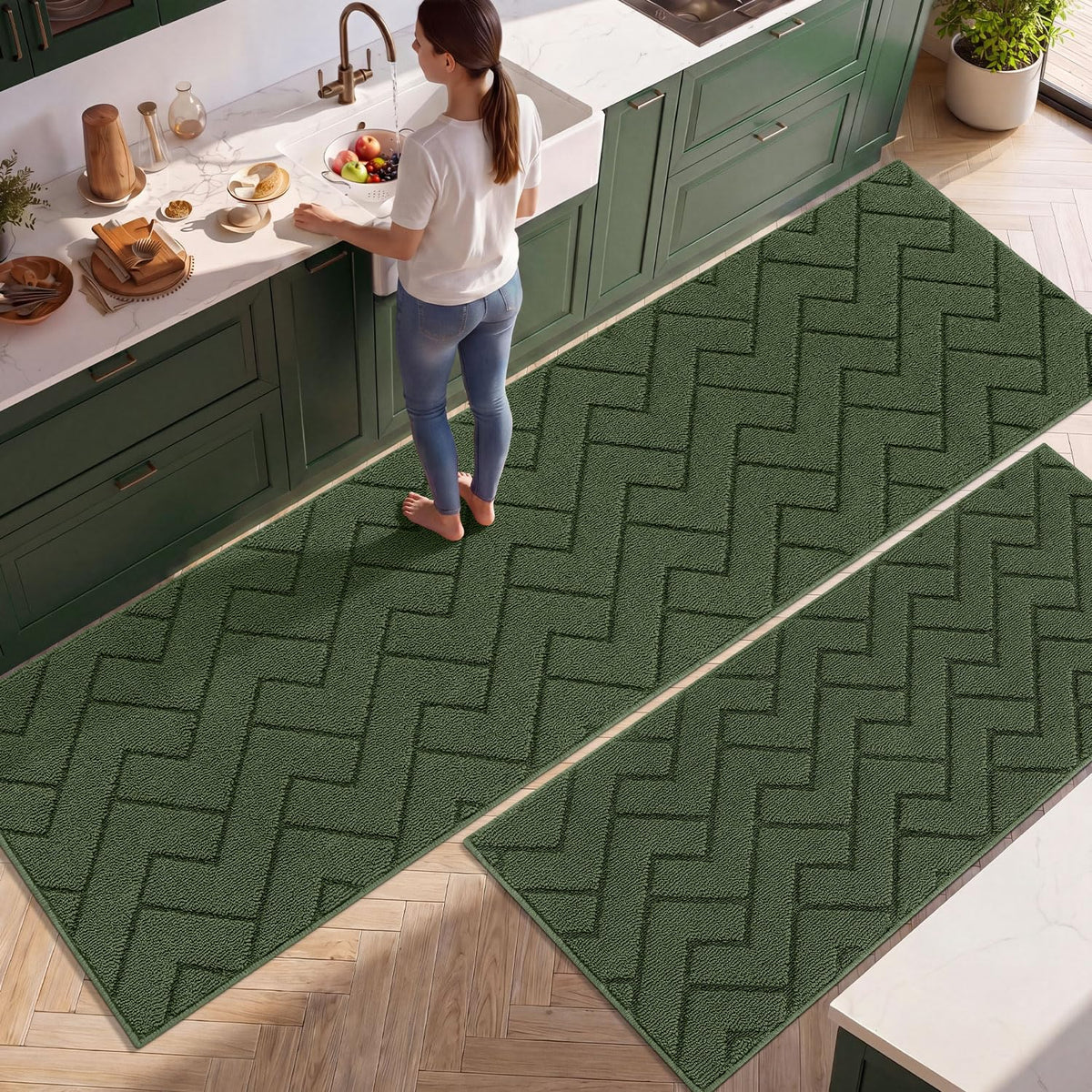 hicorfe Kitchen Runner Rug,20"x48"+20"x32" Kitchen Set,Non-Slip Kitchen Mat