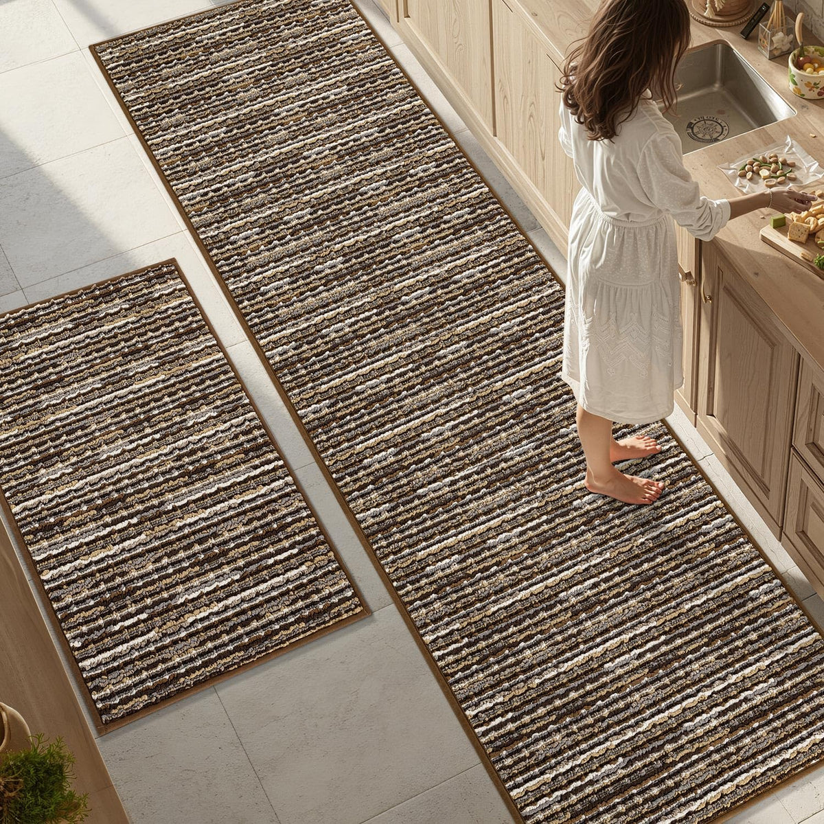 BSICPRO Kitchen Rugs Sets of 2, Non Slip Kitchen Mats for Floor, Black
