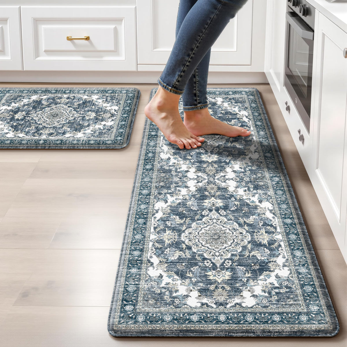 Boho Kitchen Mats for Floor 2PC Anti Fatigue Kitchen Rugs, Beige Tan