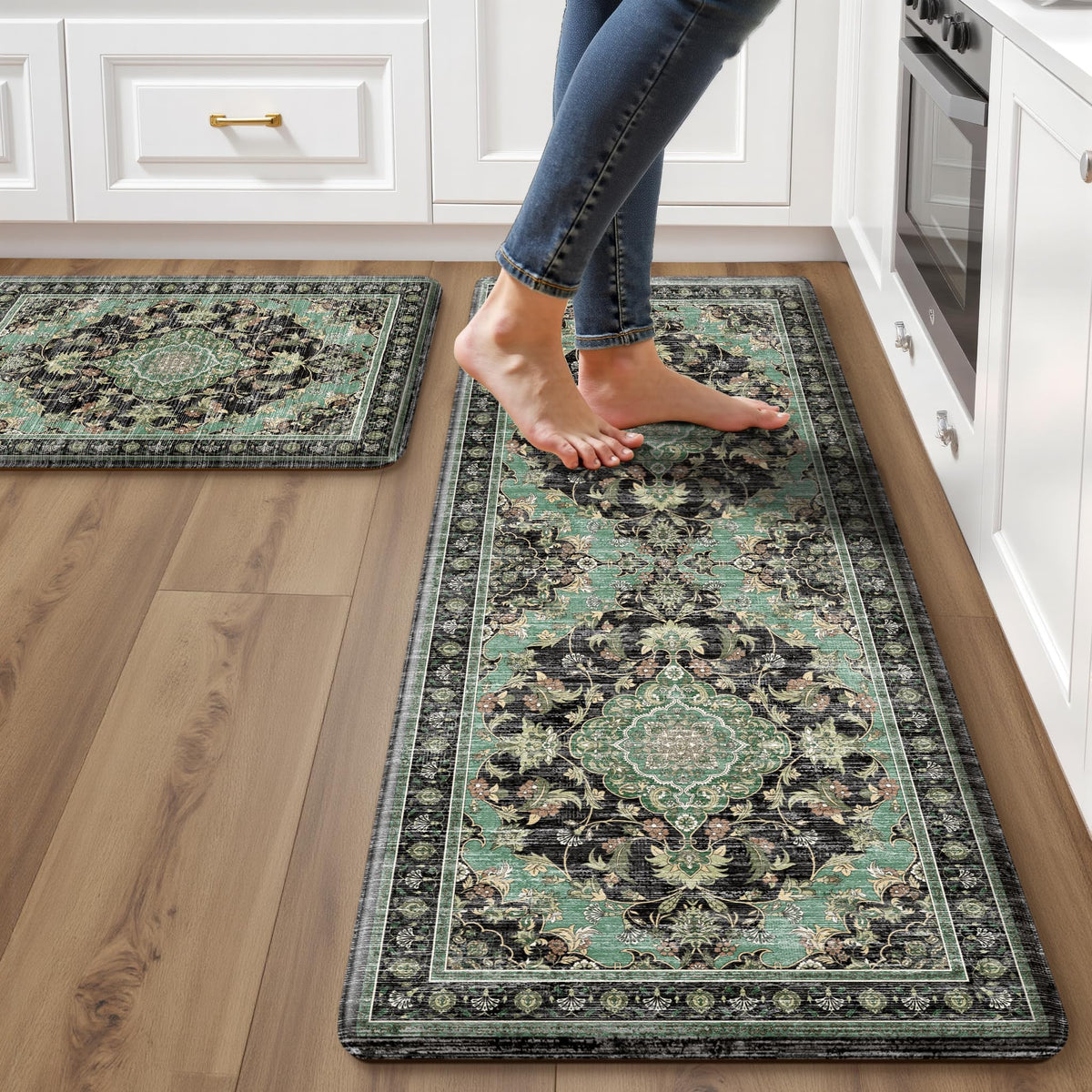Boho Kitchen Mats for Floor 2PC Anti Fatigue Kitchen Rugs, Beige Tan
