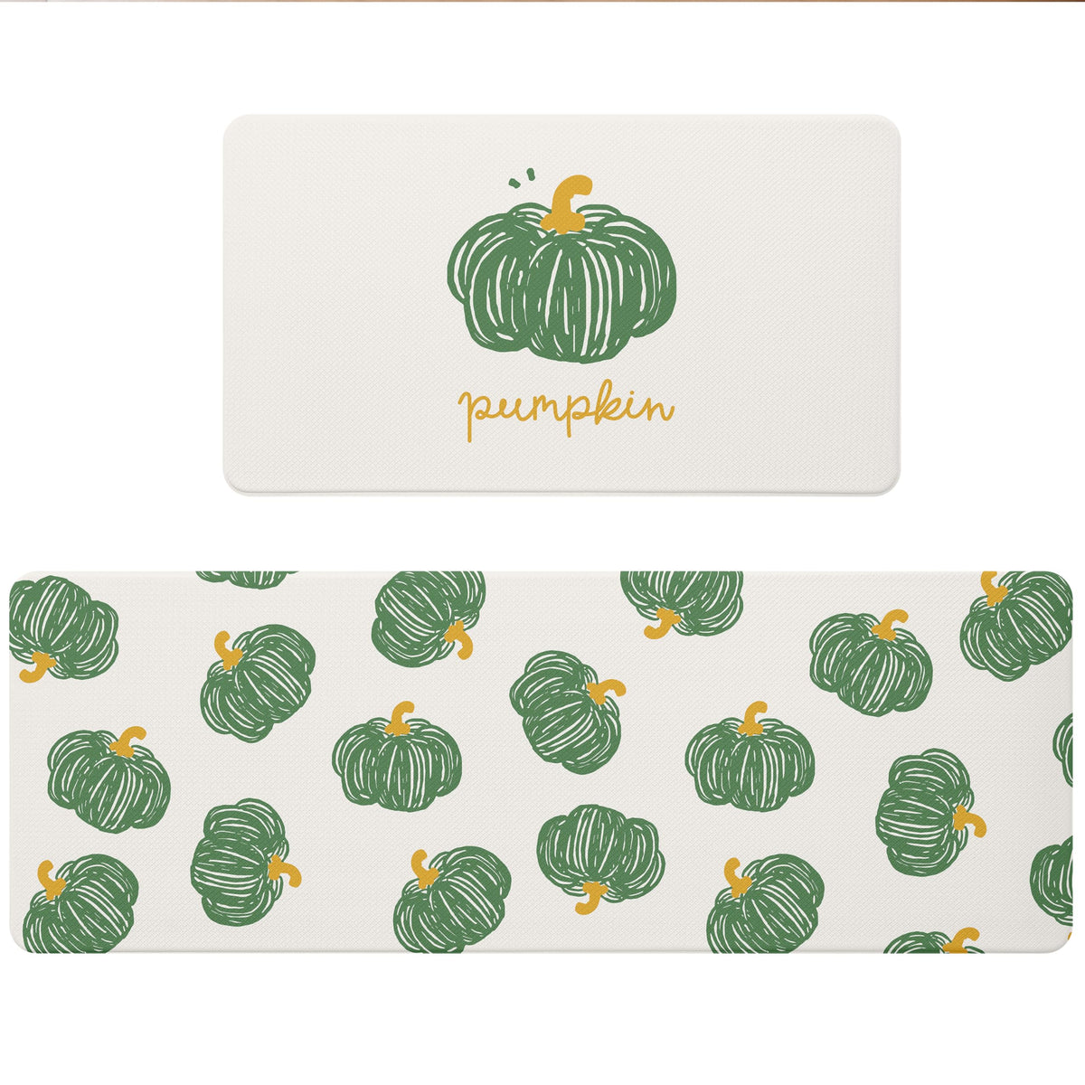 Fall Autumn Pumpkin Orange Kitchen Rug Sets 2 PCs, 17"x29"+17"x47"