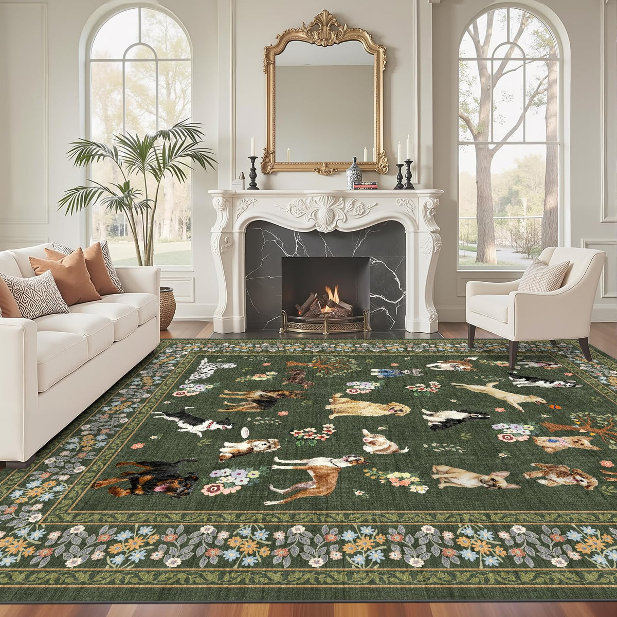 Washable Runner Rug 2x6 Beige Floral, Non Slip for Hallway, Kitchen
