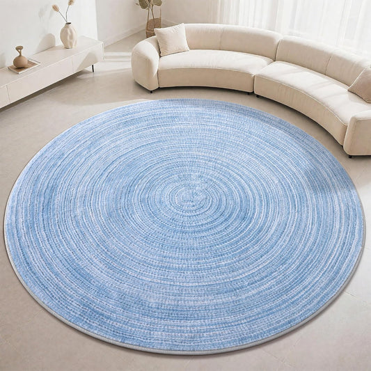 Carvapet 6 ft Round Washable Rug, Imitation Jute Low Pile Circle Carpet with Non Slip Rubber Backing, Foldable Stain Resistant Area Rug for Living Room Bedroom Office Bathroom