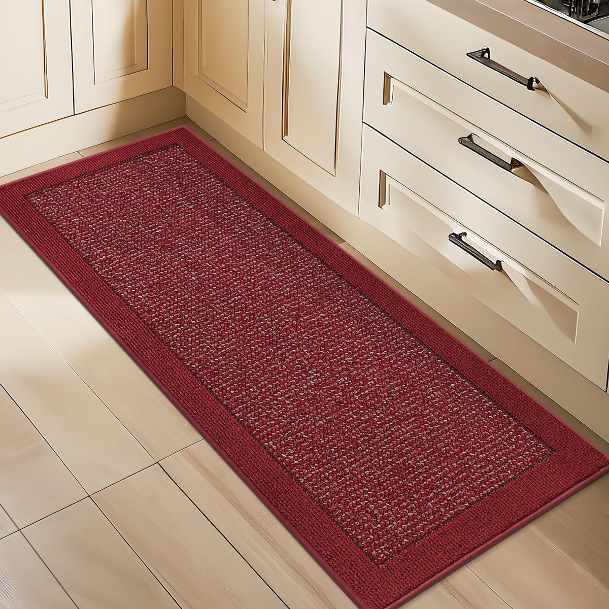 BEQHAUSE Kitchen Rugs Set of 2, Non Slip Washable, 24"x36"+24"x60", Black