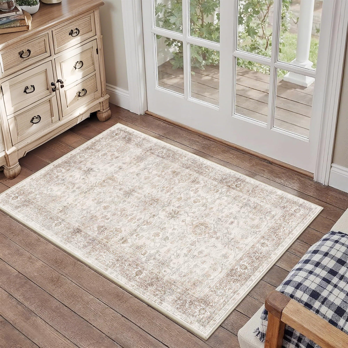 2x3 Washable Rug Beige Vintage Rugs for Entryway Kitchen