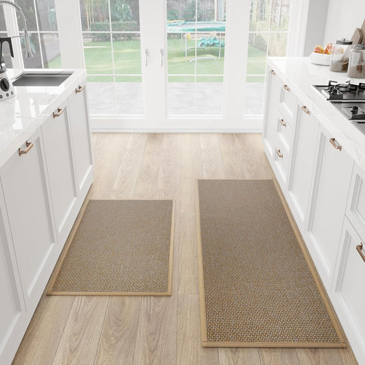 SUMLANS Kitchen Mats Set of 2 PCS for Floor, Washable Non Slip Rugs, Brown
