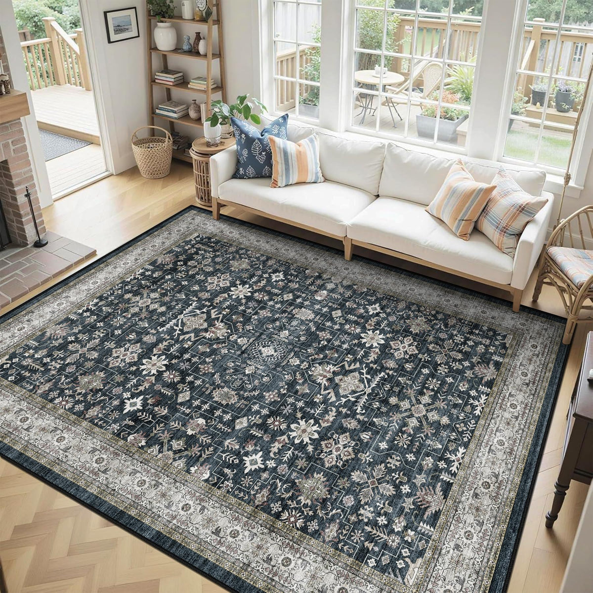 Washable Runner Rug 2x6 Beige Floral, Non Slip for Hallway, Kitchen