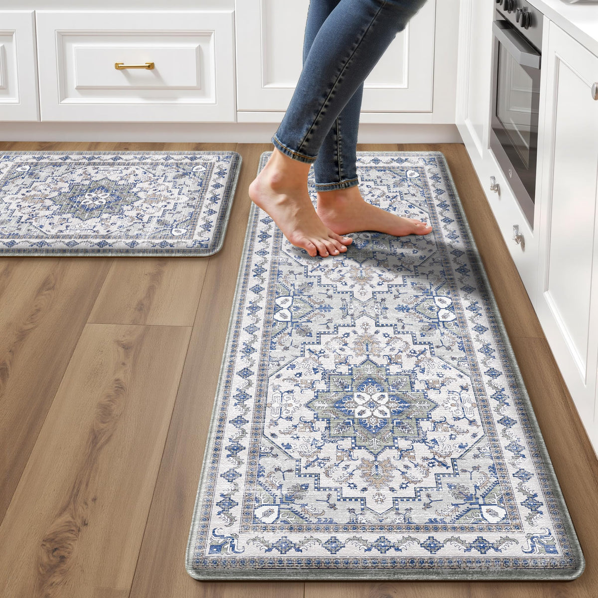 Boho Kitchen Mats for Floor 2PC Anti Fatigue Kitchen Rugs, Beige Tan