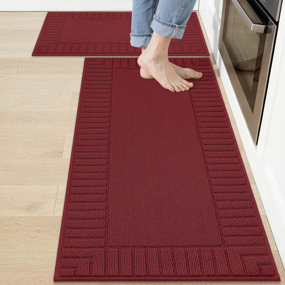 BEQHAUSE Kitchen Rugs 20"x30", Non Slip Washable Kitchen Floor Mat, Grey