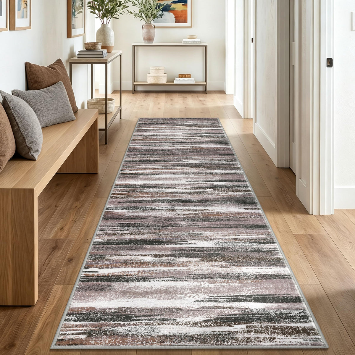 Lansny Modern Abstract 2x5 Runner Rug Non Slip Washable Kitchen Rugs