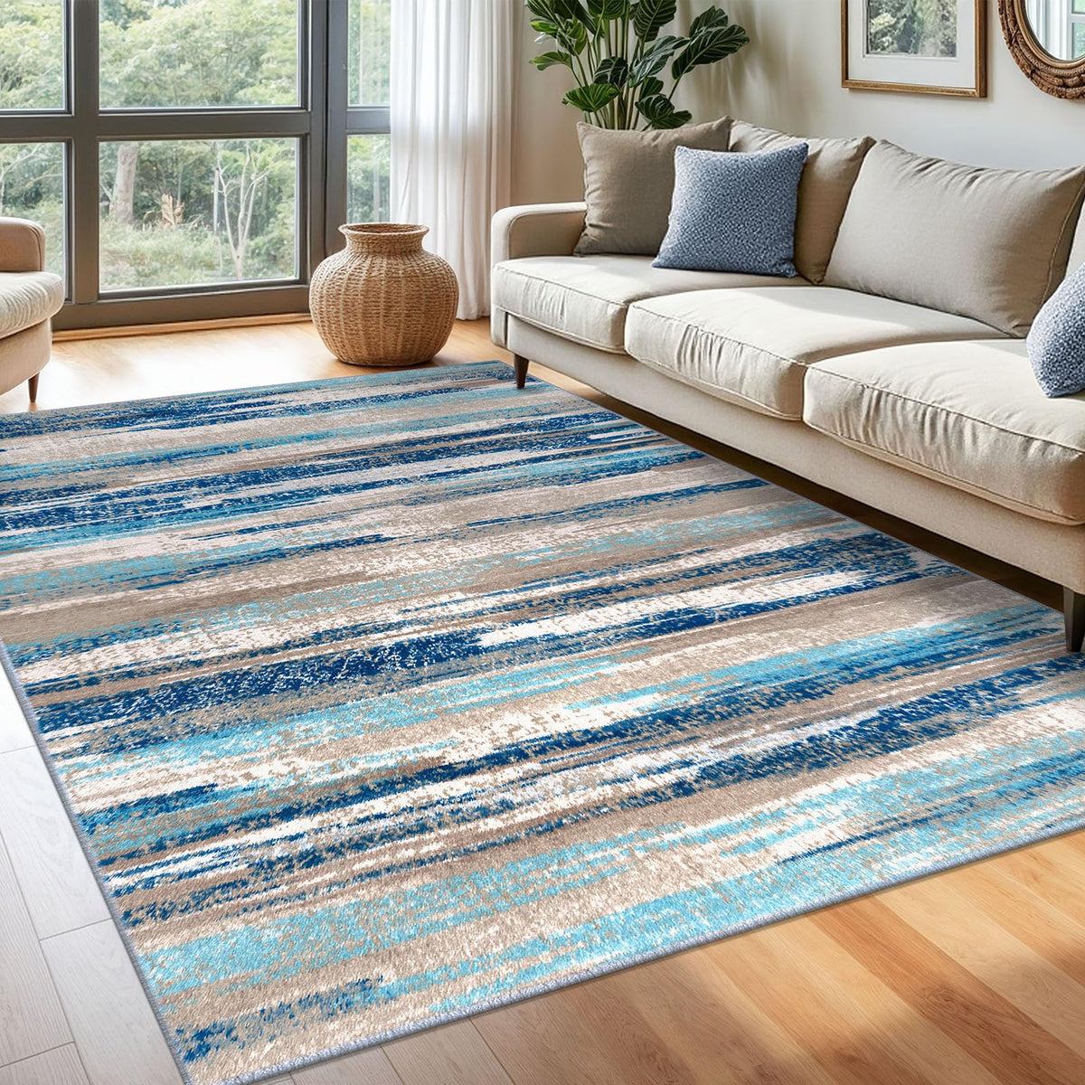 Lansny Modern Abstract 2x5 Runner Rug Non Slip Washable Kitchen Rugs