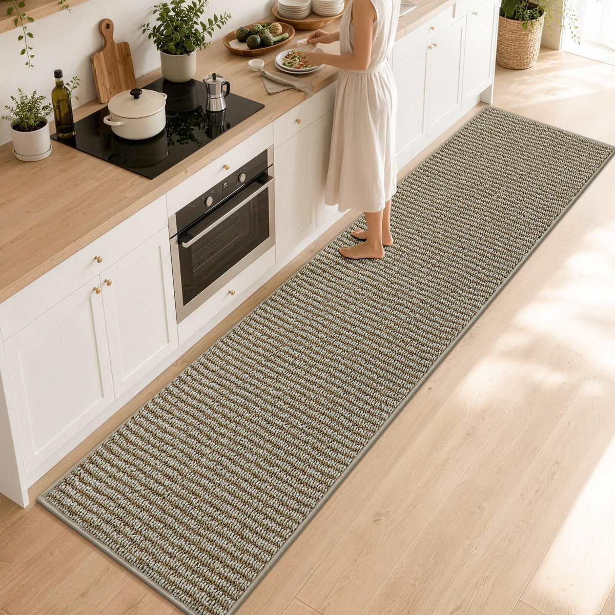 BEQHAUSE Kitchen Rugs 32"x48", Non-Slip Kitchen Mats for Floor, Taupe