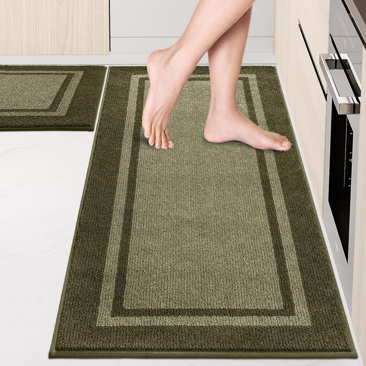 Kitchen Rugs 24" x 36", Non-Slip Kitchen Mats, Beige & Grayish Brown