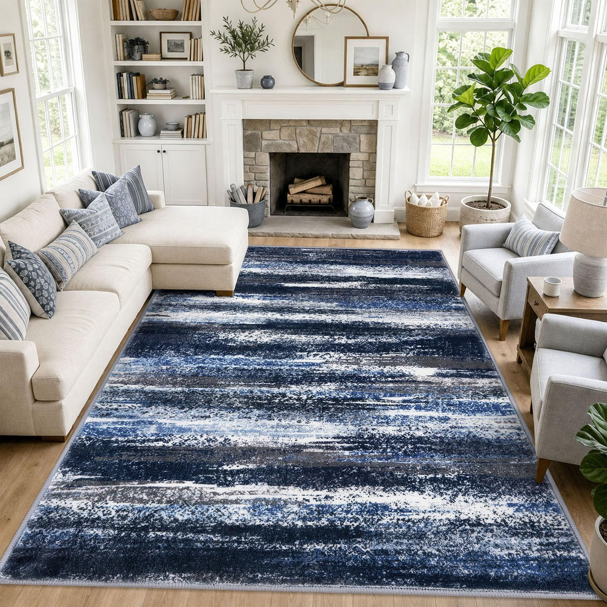 Lansny Modern Abstract 2x5 Runner Rug Non Slip Washable Kitchen Rugs